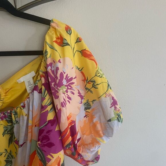 H&M Women's Floral Print Puff Sleeve Open Back Top - Picture 4 of 9